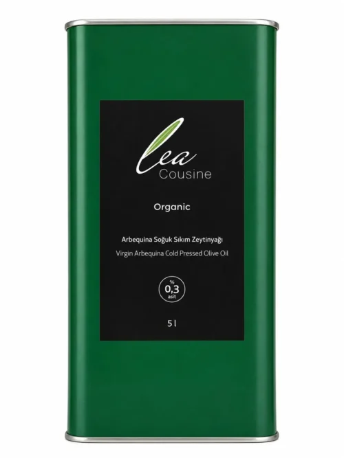 Lea Cuisine 5 L organik Arbequina soğuk sıkım zeytinyağı, yeşil teneke